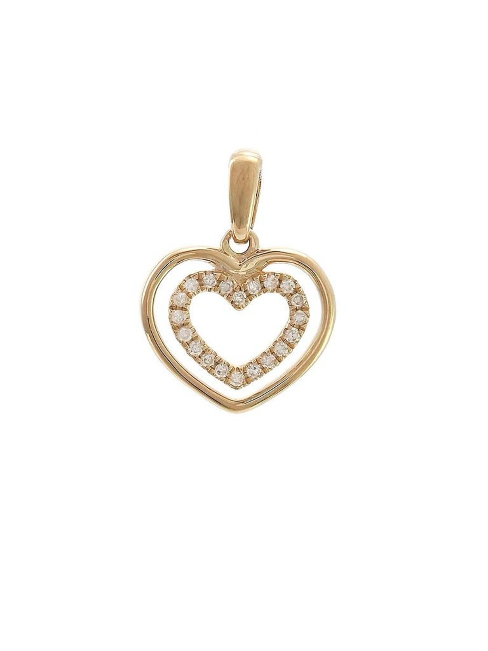 14K Real Yellow Single Micro Pave Diamond Heart Pendant 11X15mm